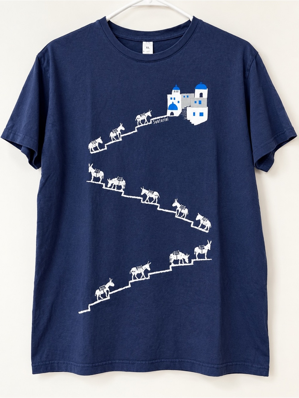 Women's Navy Short Sleeve Graphic Tee with Donkey Caravan - made in Greece